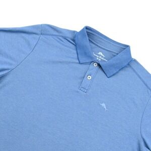 Tommy Bahama Mens Medium Blue Short Sleeve Cotton Blend Marlin Logo Polo Shirt